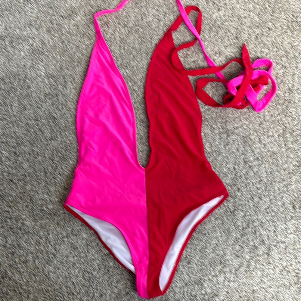 Vibrant Pink and Red One-Piece Swimsuit